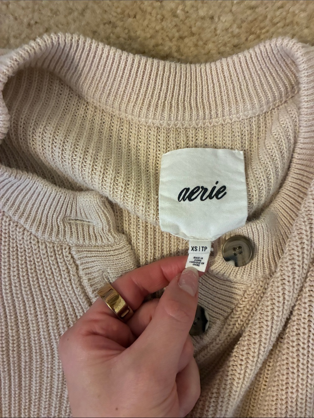 aerie women’s Beige Ribbed Henley Sweater - Picture 2 of 2